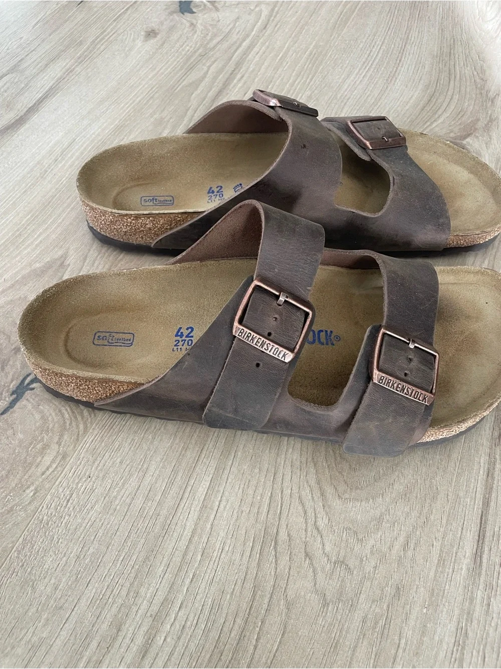 Birkenstock Brown Leather Double-Strap Men's Sandals with Copper Buckles